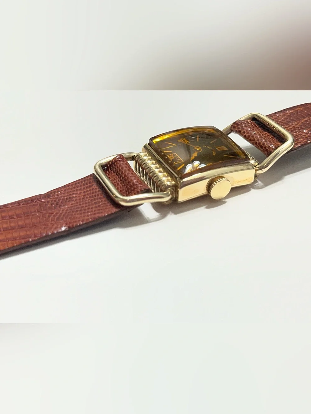 Lord Elgin Black and Gold Watch with Brown Leather Strap